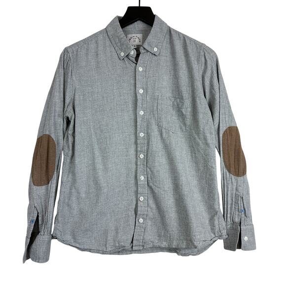 Kirrin Finch Androgynous Button Down Shirt Elbow Patch Gray Womens - 10 - Picture 1 of 10